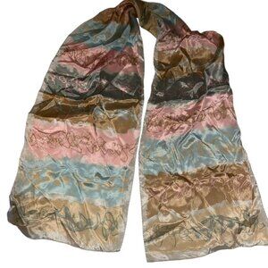 Vintage 100% silk pink taupe blue squiggles abstract Art to Wear scarf